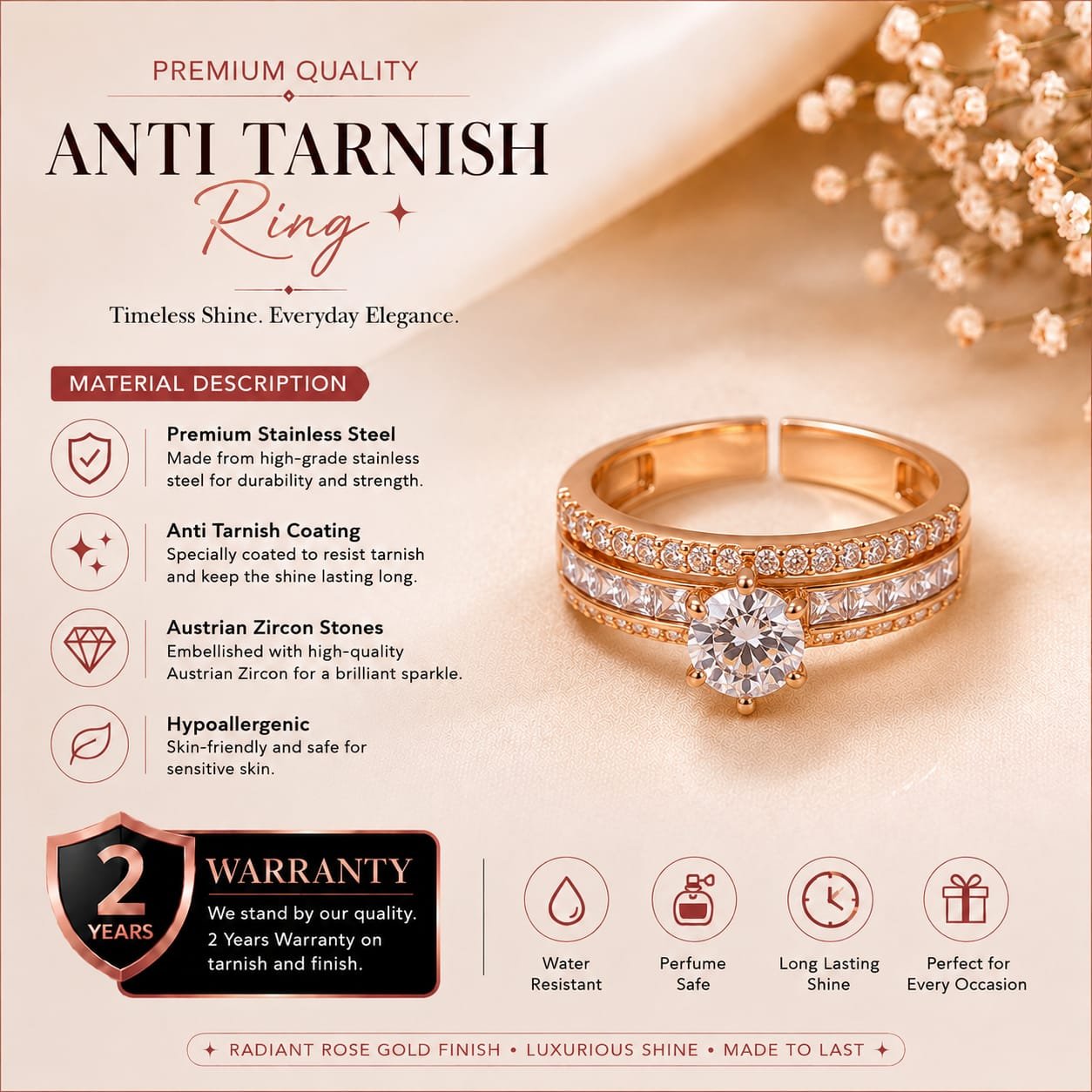 Anti-Tarnish Golden Ring